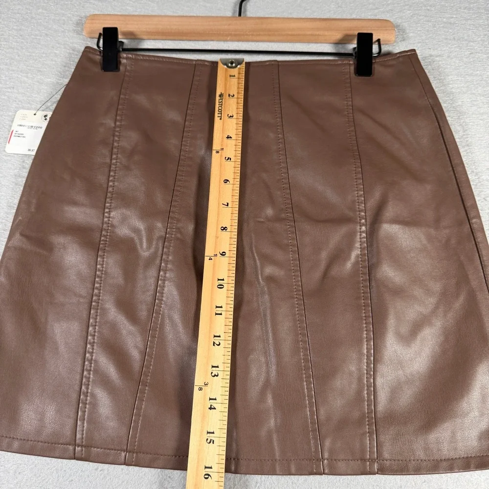 Free People Brownstone Vegan Leather Mini Skirt OB1542699 Brown Size 4 NWT